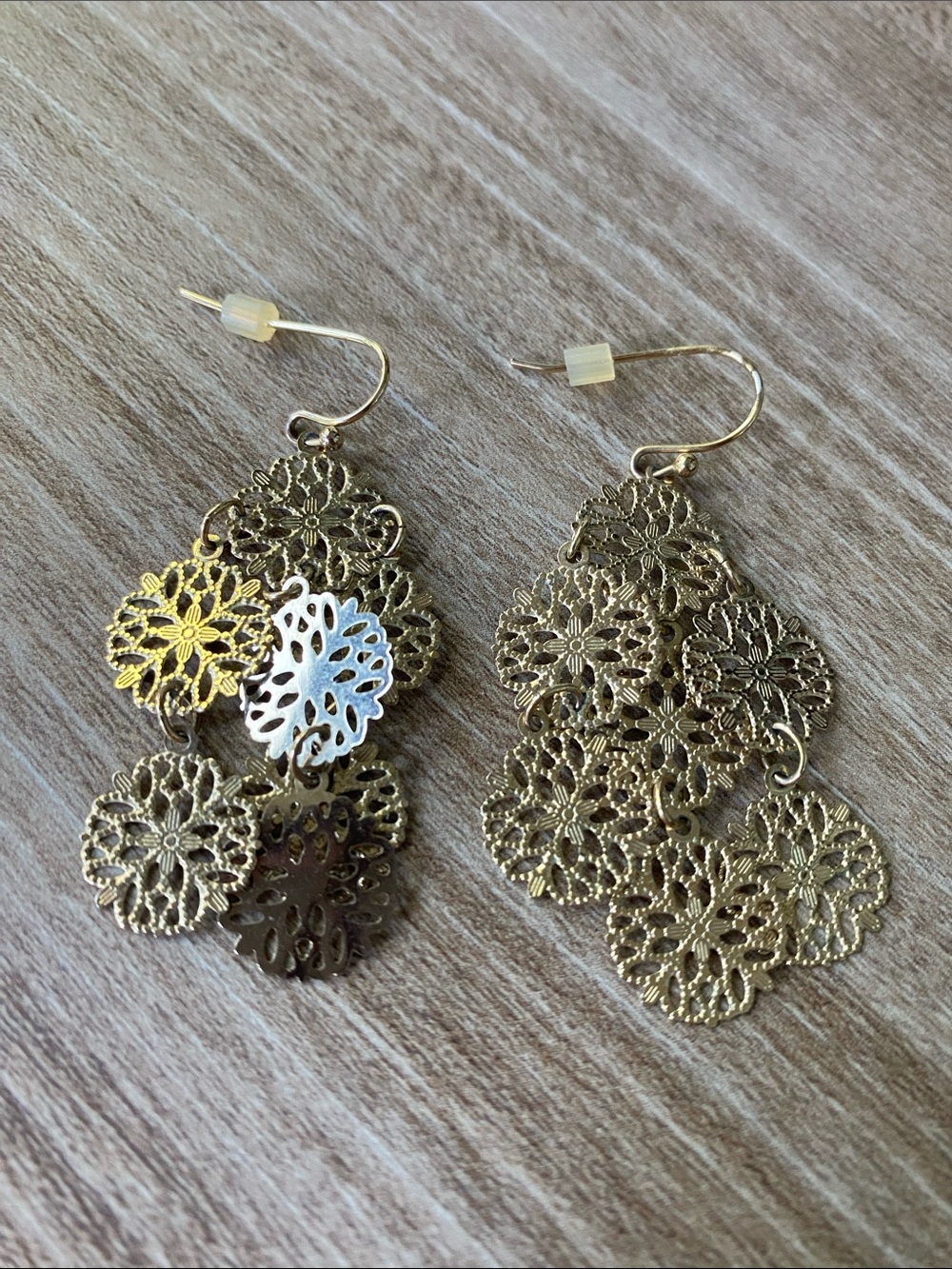 Gold Toned Filigree Floral Drop Earrings